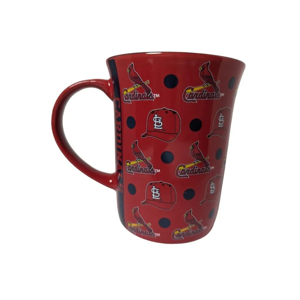 MLB Official Saint Louis Cardinals tulip red & black logo polka dot mug 5 inch